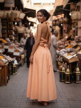 Tie-Back Halter Maxi Dress in Peach